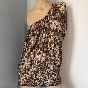 a.n.a Brown Patterned One-Shoulder Blouse